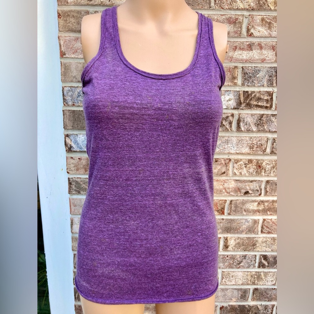 Purple Heathered Casual Scoop Neck Tank Top